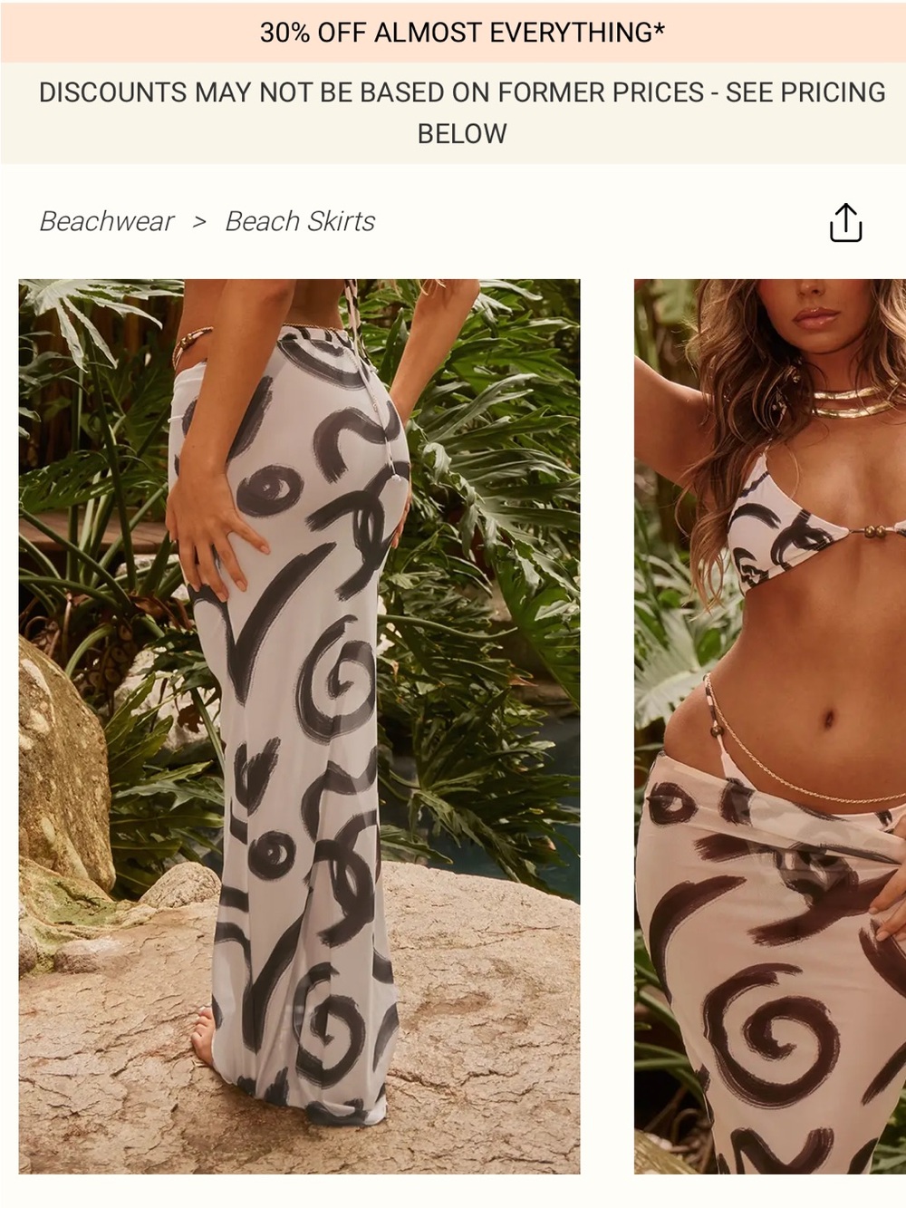 Plus size Women’s Cream and Black Swirl Beach Skirt